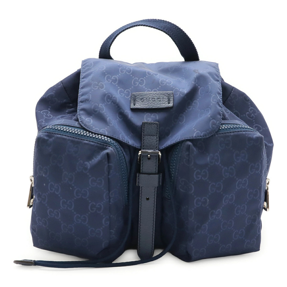 Gucci GG Backpack Rucksack Daybag Leather Navy Blue